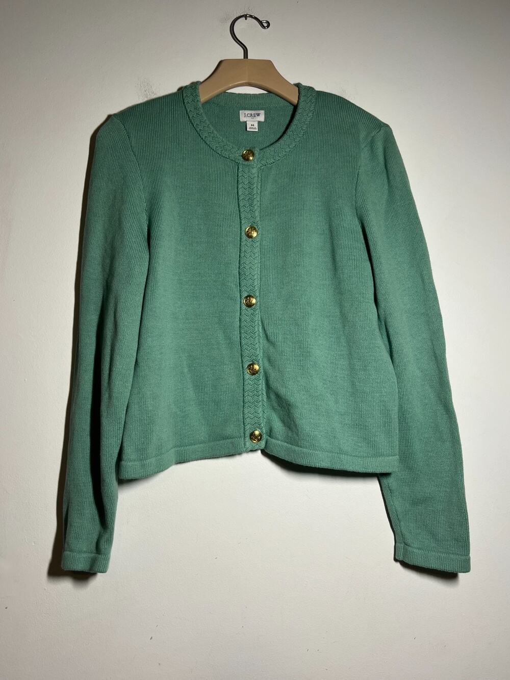 J Crew EUC Green Cotton Blend Lady Jacket Cardigan Sweater M